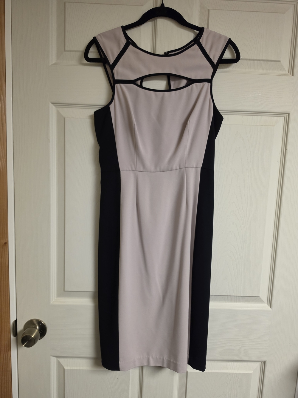 BCBGMaxAzria Black and Tan Cutout Sheath Dress
